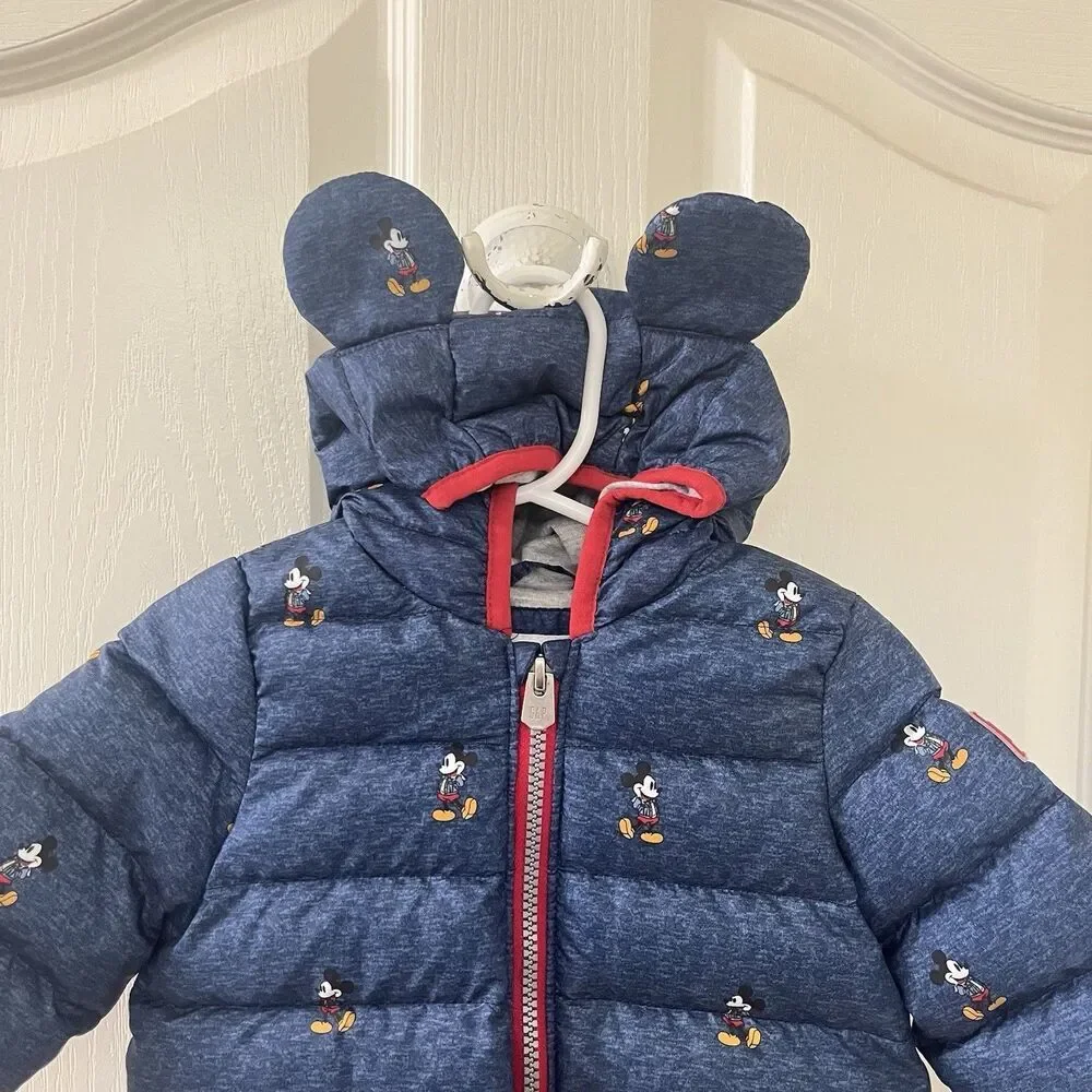 babyGap x Disney Baby Mickey Mouse Down Puffer Jacket Blue Boys Size 6-12 Months